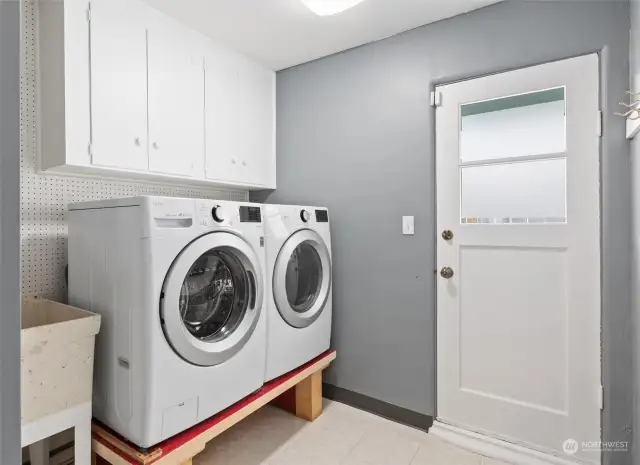 Laundry room and side door.