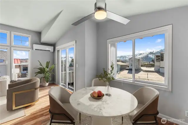 Enjoy mountain views from the dining area