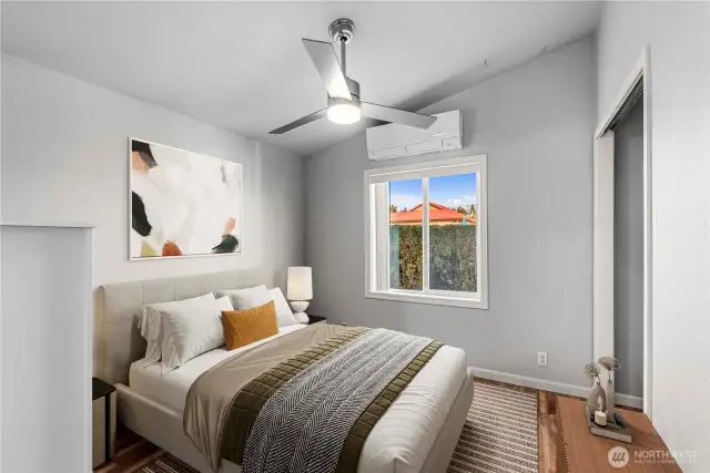 The guest bedroom with lighted fan & mini split