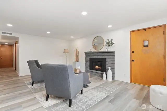 Loving room with fireplace.