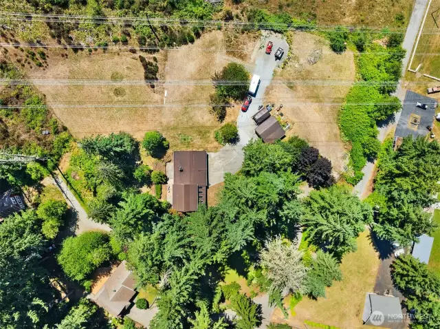 overhead shot of the home and it's surrounding areas!