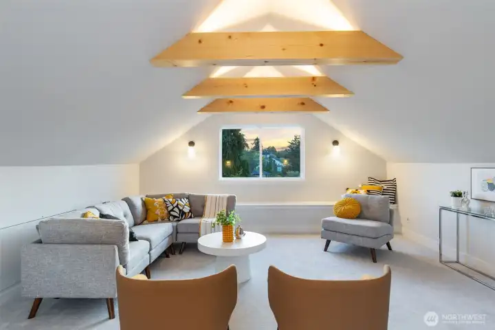 Soothing views out the windows; what a great volume of space.