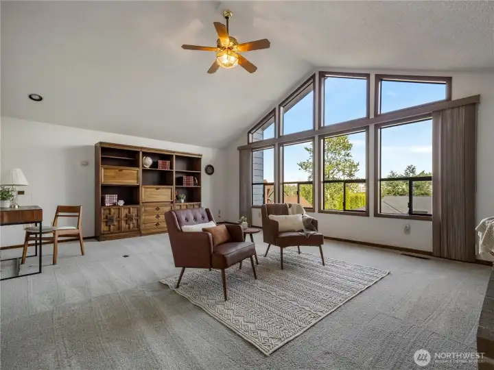 Upstairs you will find the family room.