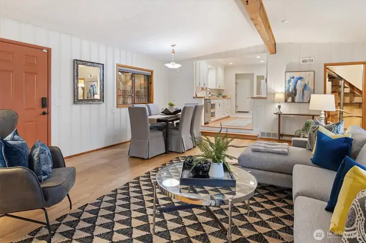 This gorgeous multi-purpose room is adjacent to the kitchen and perfect for dining, play, and entertaining!