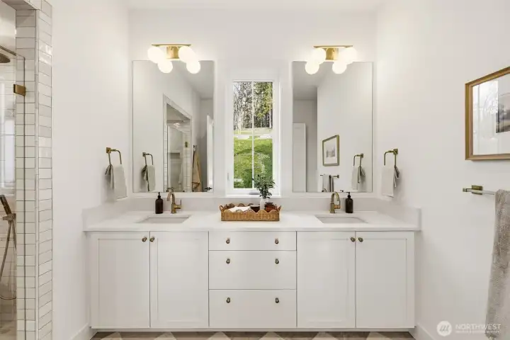 Double vanity in the main floor guest bathroom