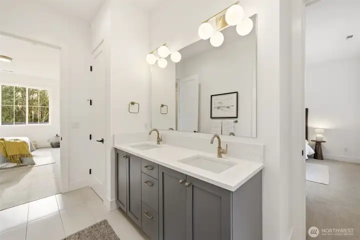 Jack and Jill inspired bathroom between the two upstairs room