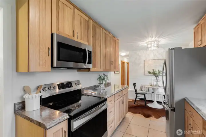 Electric stove and microwave.