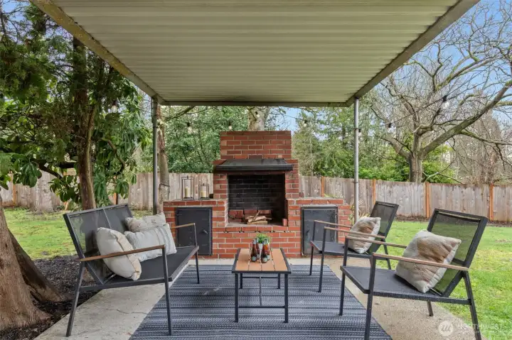 Covered outdoor entertaining space.