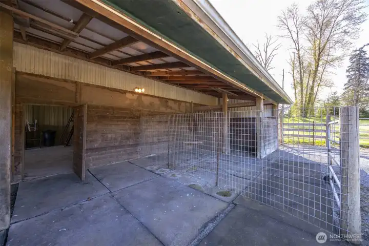 Horse stalls are equipped with water and power.