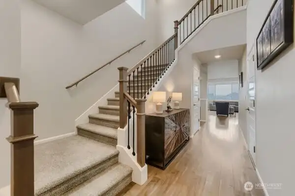Luxurious entry (stairs do not face the front door).