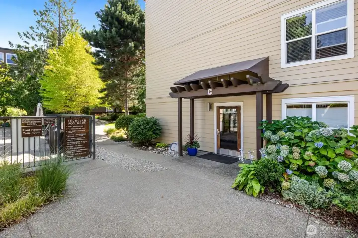 Easy access from "C" building to the community amenities: outdoor pool, clubhouse & fitness room