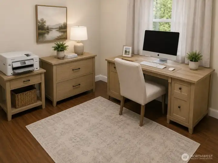 Main-level office. Virtually staged.