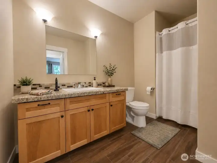 ADU bathroom. Virtually staged.