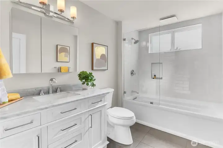 Freshly redone full bath on the main level.