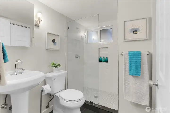 3/4 bath on the lower level.