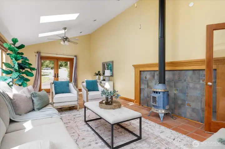 Plenty of space for gathering, game tables, cozying up by the fire