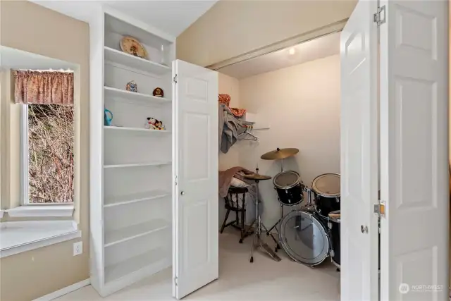 Huge closet would make a perfect powder room then combine the existing bathroom with the bedroom at the end of the hall for your primary suite.  Just a thought!!