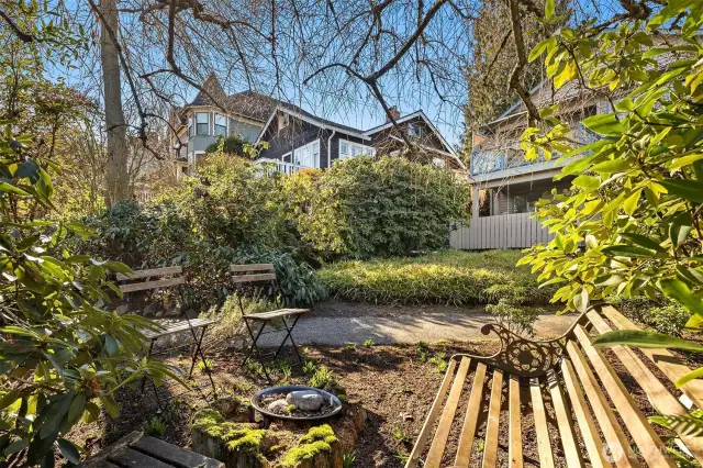 This little area at the front of the property would be a great space to tuck in with a book on a summer day.