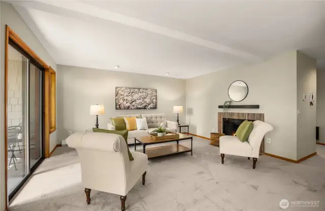 sliding doors off of the living room lead onto a generous sized covered deck.