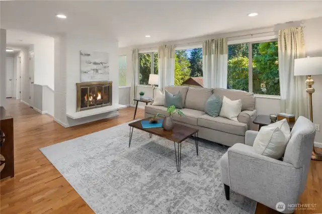 Spacious light & bright living room with hardwoods