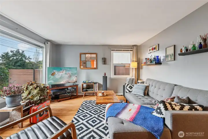 Entry level living room with lots of natural light.