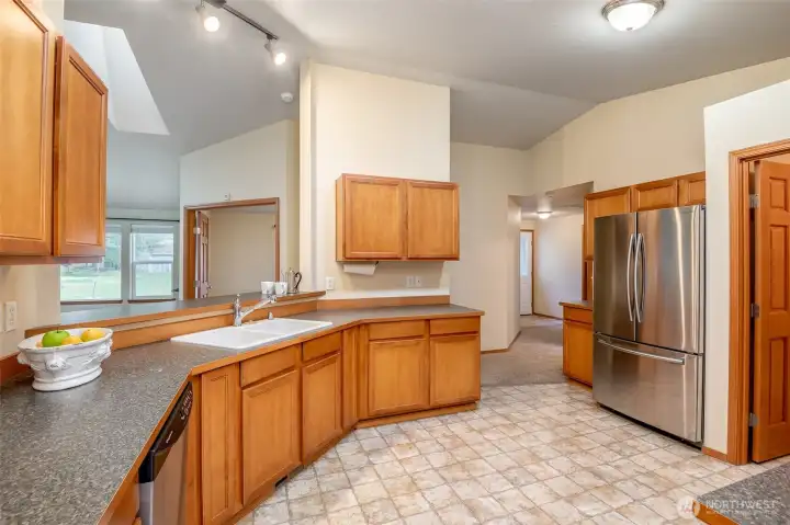 Open countertop space creates functionality for everyday cooking needs.