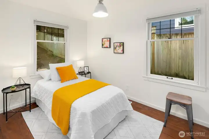 One of three bedrooms on the main floor.