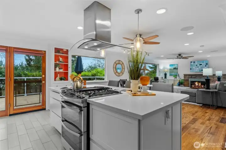 Kitchen connected to main living and dining areas