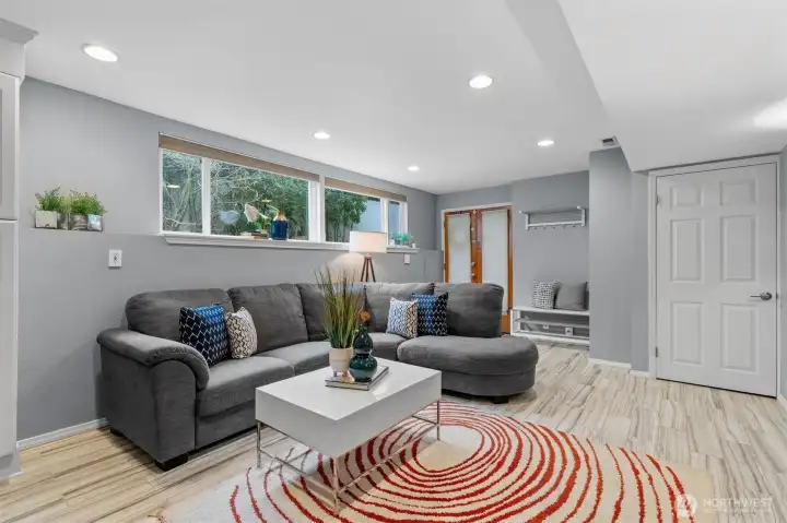 Lower level living area with exterior access