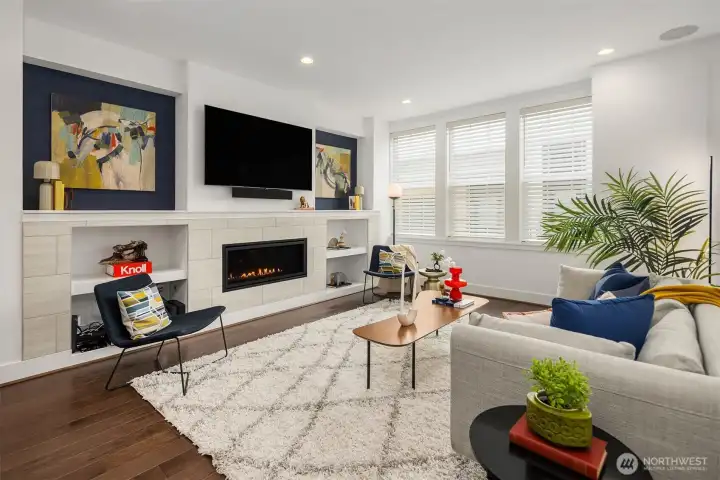 Beautiful wood blinds throughout the house, gas fireplace, lighting and surround sound.  All controlled by the touch of a button.