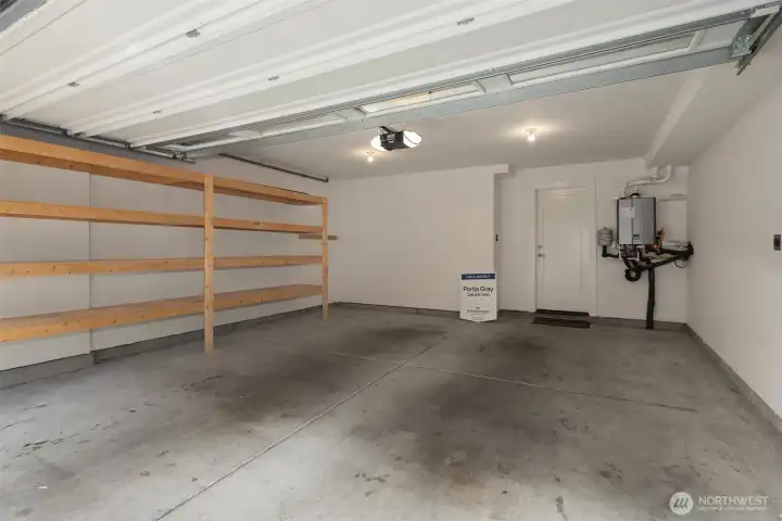 Large garage with removable shelving