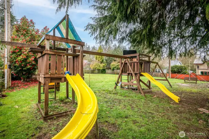 Enjoy the play structures shared by the neighborhood