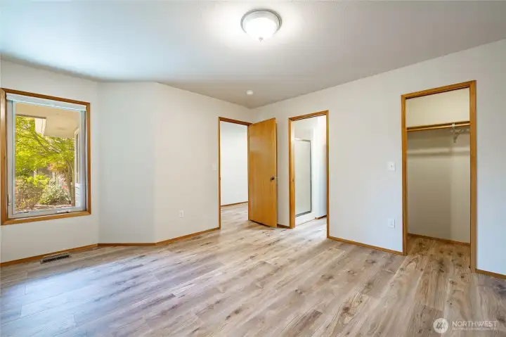 Bedroom #2 attached to the main bathroom. Hallway to the left and closet to the right.