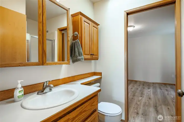 Main Bathroom looking throught to bedroom #2