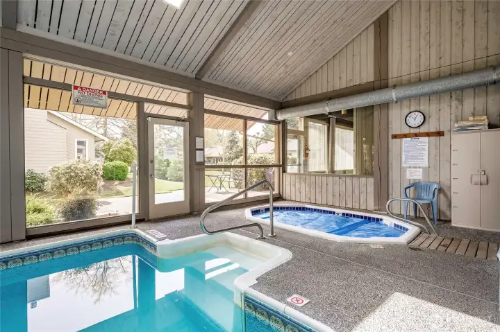 Indoor swimming Pool and Hot Tub just steps away.