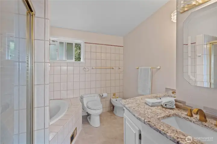 Dual sinks, soaking tub, walk in shower and even a European bidet