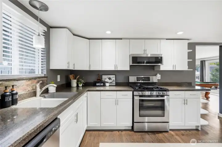 tons of counter space in the light and bright kitchen