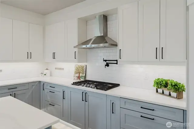 Gas range with pot filler makes cooking a joy.