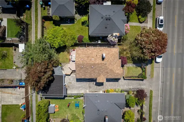 aerial view of the home and lot
