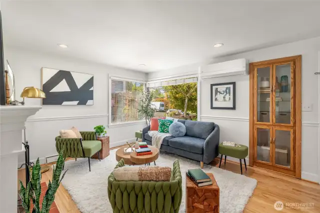 Living room with built-in cabinets