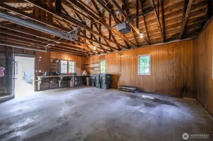 Ample shelving, bench space, and storage await your tools and creative projects.