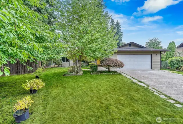 When you arrive at your new home on the cul-de-sac you are greeted by an extended driveway with a two car garage, beautiful shade trees, lace leave Japanese maple tree, and a dark cherry tree.