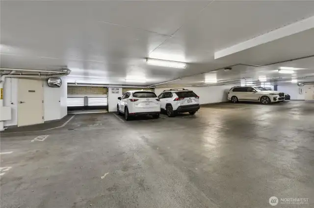 The garage is enclosed with controlled entry for safety and privacy, accessible only to residents and authorized guests.