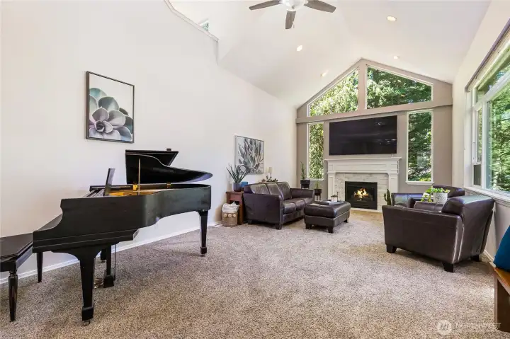 Massive living room with gas fireplace