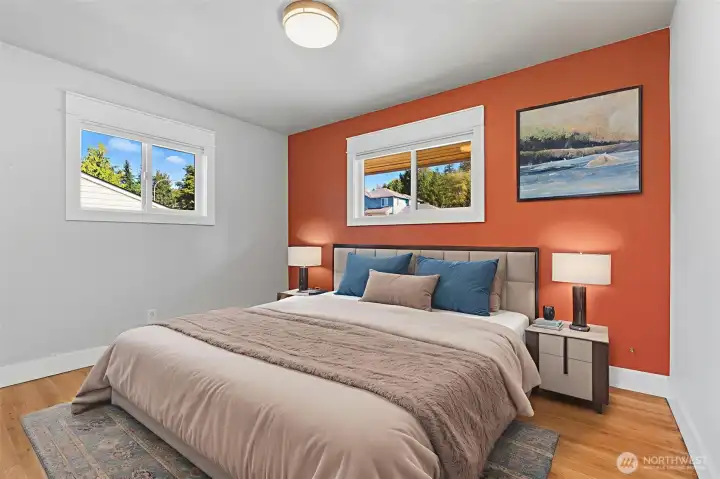 Virtually staged primary bedroom