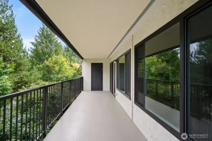 view is wooded, quiet & private. Storage/hot water tank on deck