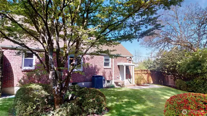 Backyard show casing the mature landscaping