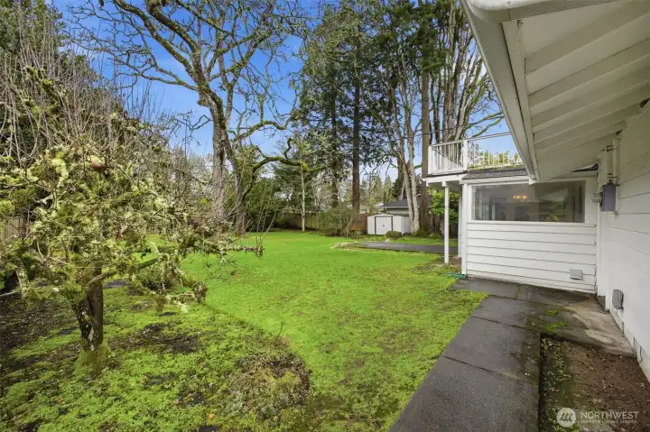 The backyard is fully fenced.