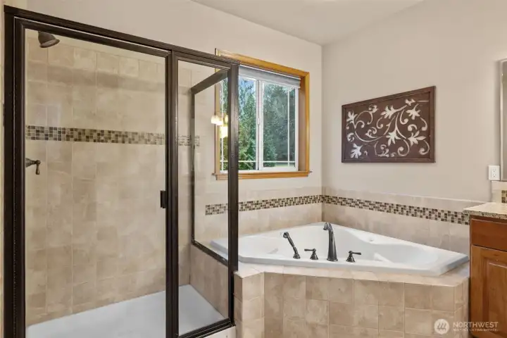 Primary bath with jetted tub.