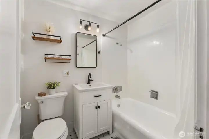 Remodeled bathroom with newly refinished tub